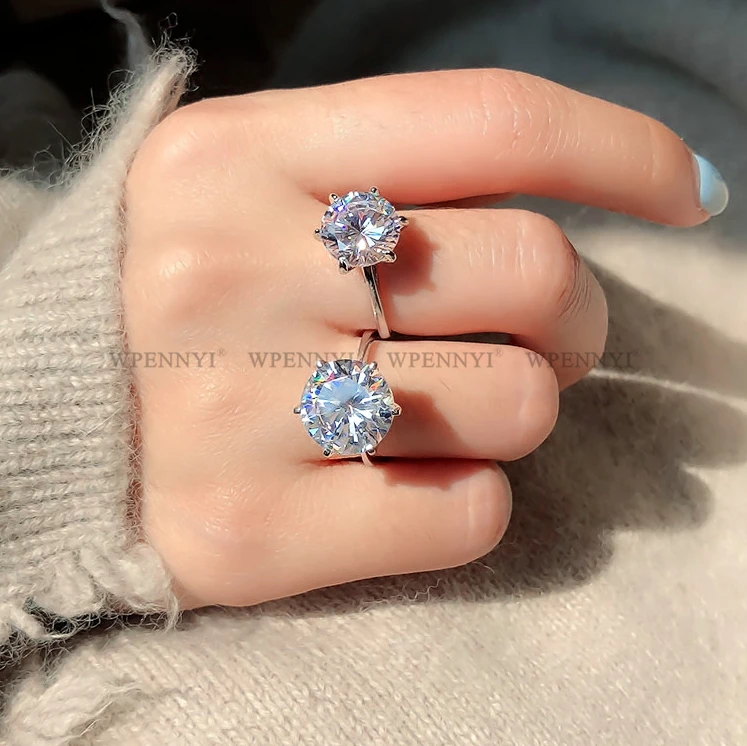 Высокое качество супер 3.5ct обручальные Серебряные Кольца цвет 10 мм сверкающий прозрачный кубический цирконий Кристалл Женское Обручальное кольцо