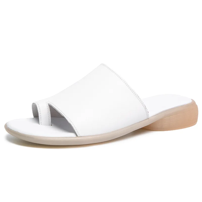 

Johnature Genuine Leather Summer Women Slippers Sewing Flat With Slides Women Shoes Handmade 2021 New Concise Ladies Slippers