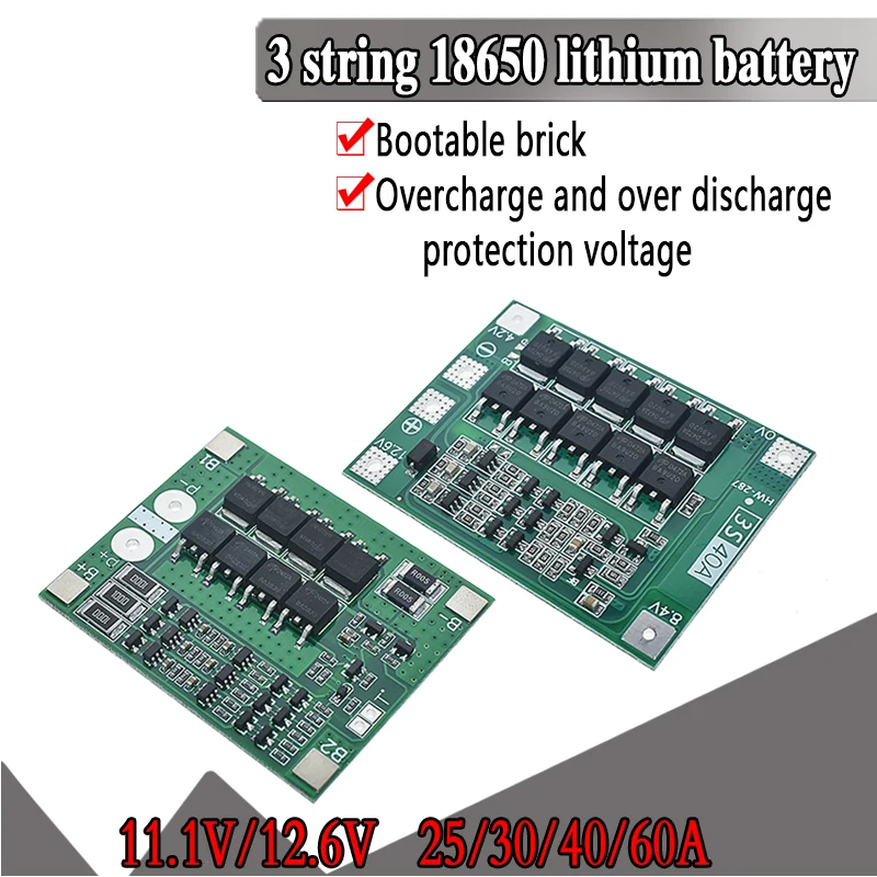 Защитная плата аккумуляторов 3S 25A 40S Li-Ion 18650 BMS PCM, bms pcm с балансиром для литий-ионных аккумуляторов lipo