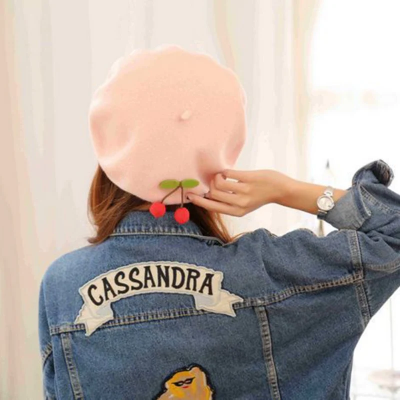 Женские береты винтажный стиль ручная работа вишня шерсть берет сладкий