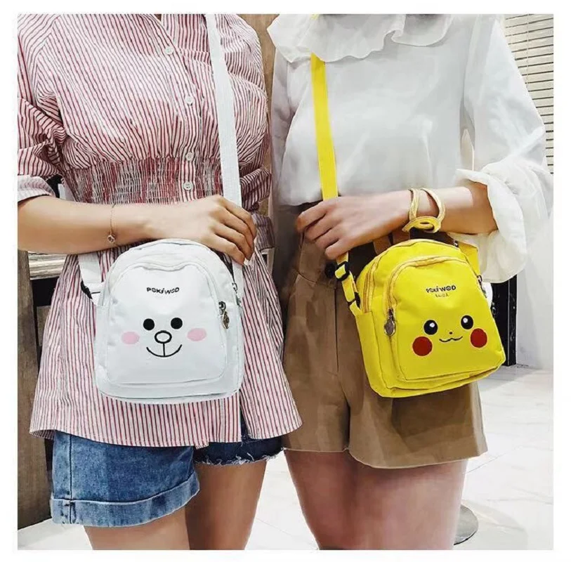 

Fashion Bag Cute Cartoon Canvas Toys Kids Kindergarten School Bag Single Shoulder Messenger Phone Zipper Cross Body Round Bag