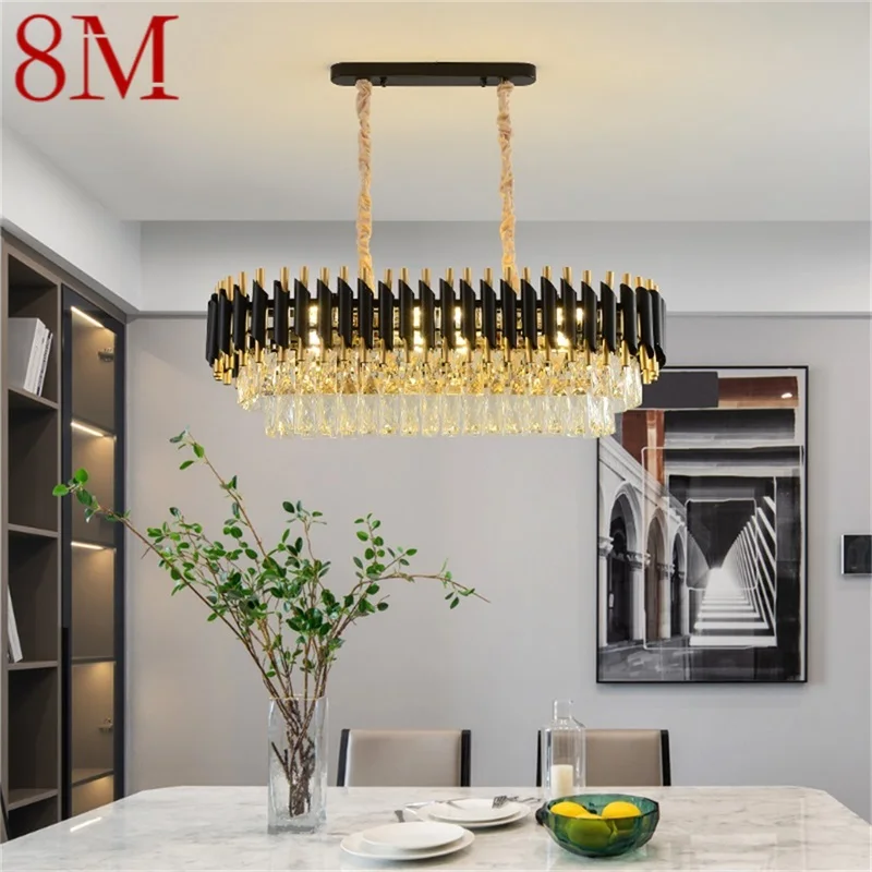 

8M Black Chandelier Fixtures Postmodern Luxury Crystal Rectangle Pendant Lamp Light Home LED for Living Dining Room