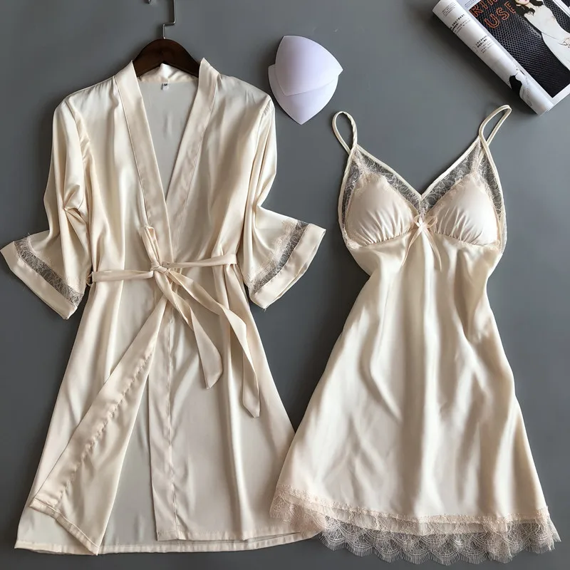 Пижамный комплект женский кружевной из 2 предметов|Комплекты халатов и сорочек| |