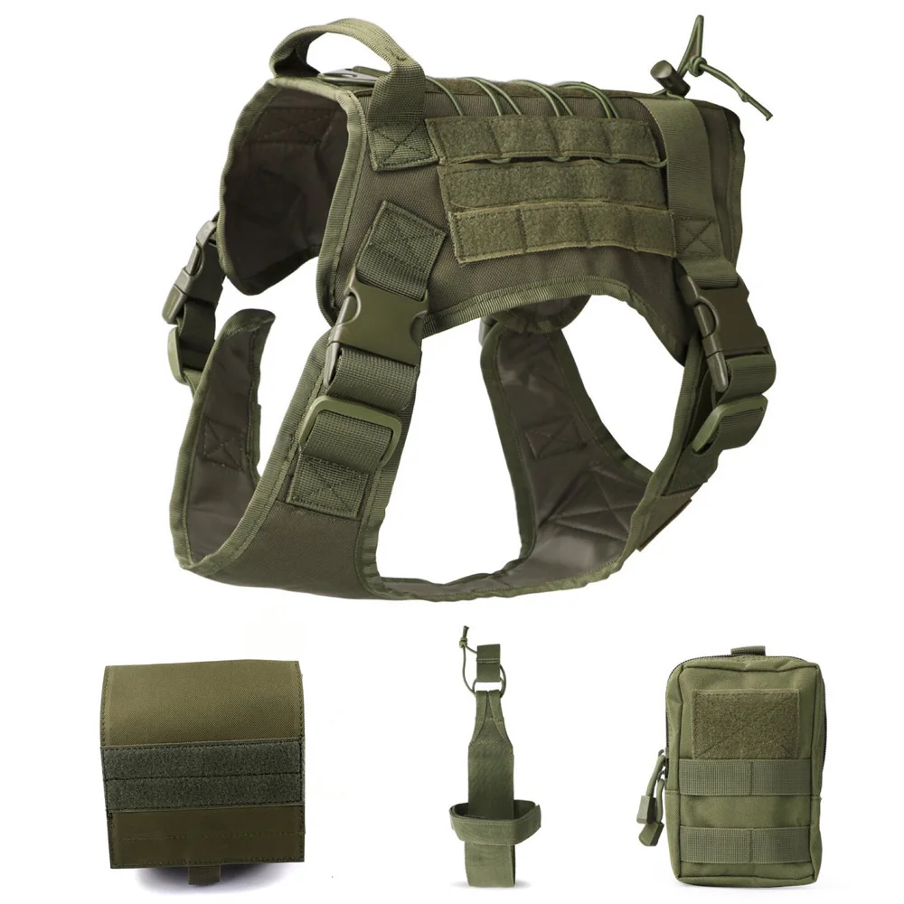 1000D Nylon K9 Pet Dog Harness Vest Military Hunting Sets with Water Bottle Carrier Bags No Pull Dog Training Harness 4 Pieces