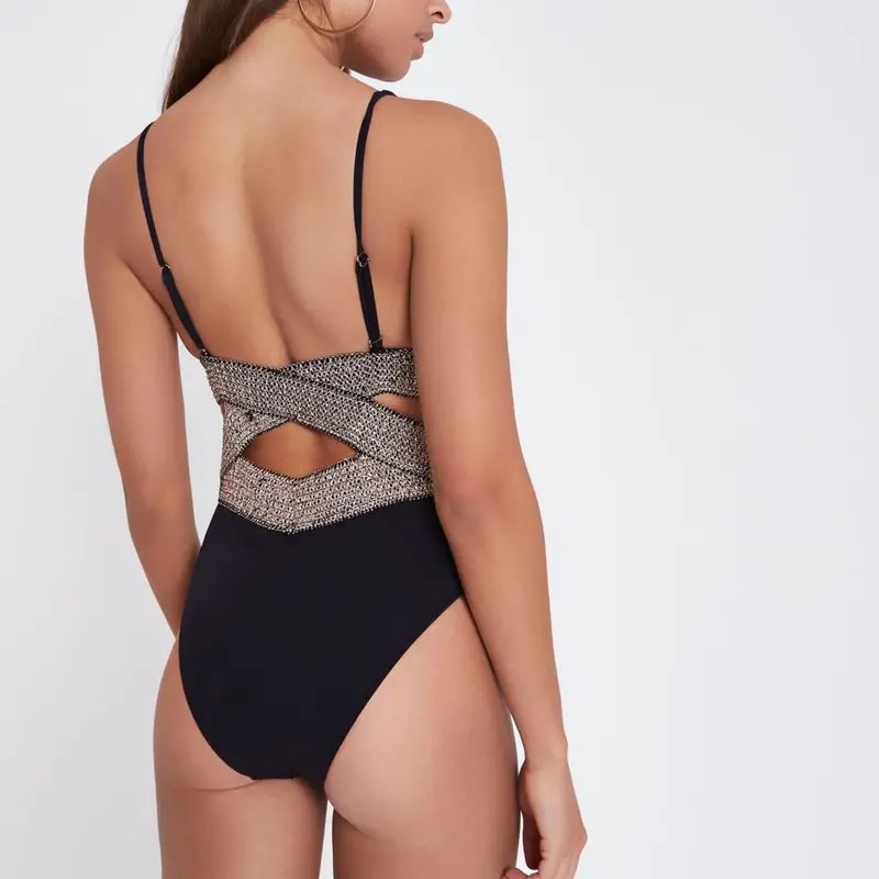 

Swimsuit Women One Piece Sexy Rashguard Female Women's Swimsuits Introduced Pure Colors Gold Belt Lovely Solid Polyester