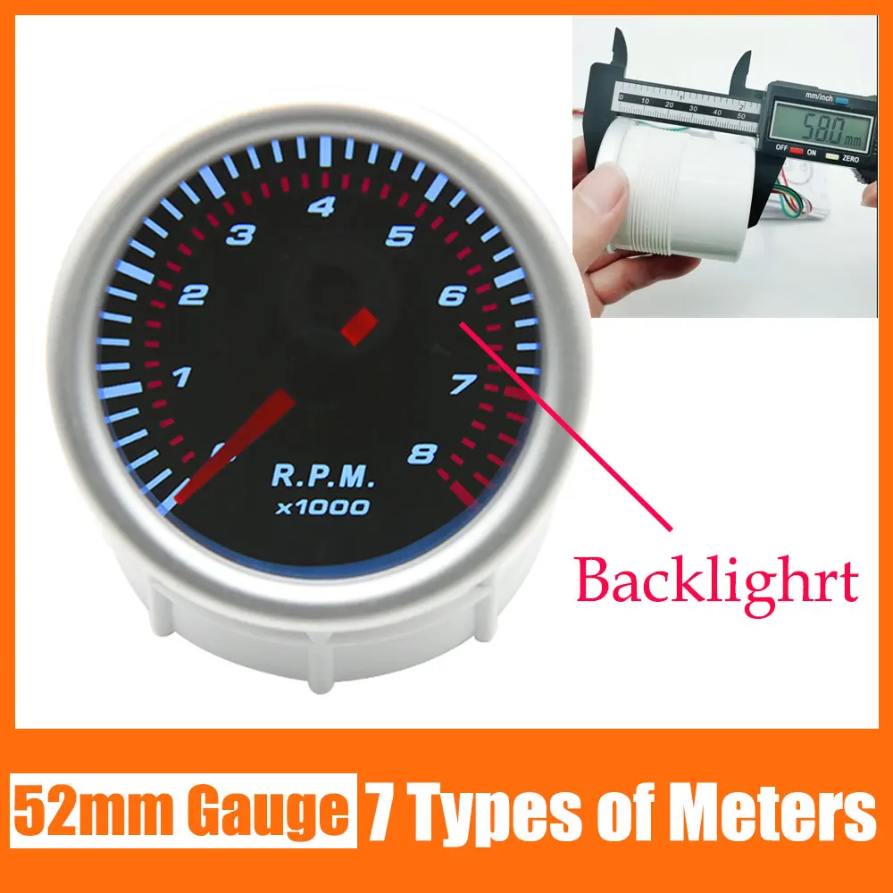 52mm Smoke lens Tachometer RPM Gauge Boost Meter Bar Psi Water temp Oil temp Oil press Gauge Voltmeter for Car 12 volt
