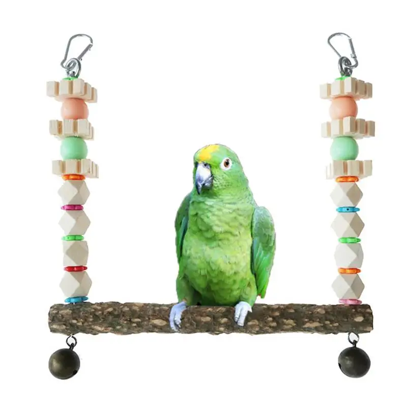 

Funny Bird Toy Creative Parrot Cage Hanging Swing Toys With Bells Wooden Pets Bird Chew Toy Parakeet Birds Supplies Accessories
