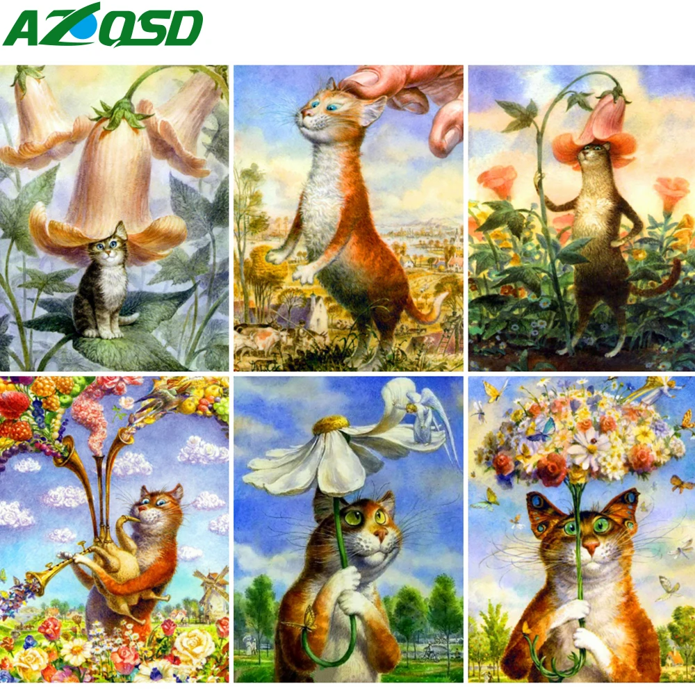 

AZQSD 5D алмазная Вышивка Кот мозаика алмазная живопись Мультяшные животные наборы для вышивки крестиком ручной работы Домашний Декор подарок