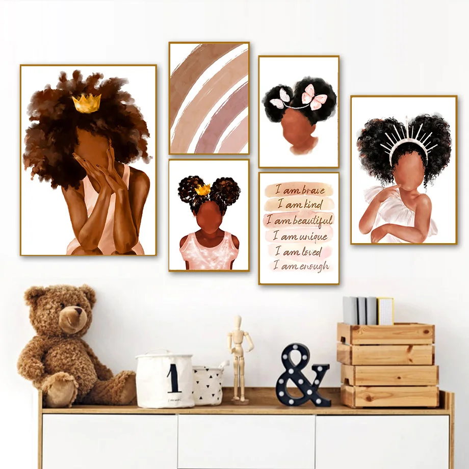 Черная девочка Принцесса Королева Радуга Сердце цитаты стены искусства холст