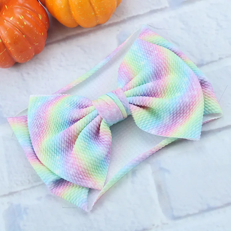 New Halloween Print Turban 7'' Big Hair Bows Headband For Girls Head Wraps Textured Fabric Elastic DIY Kids Accessories |