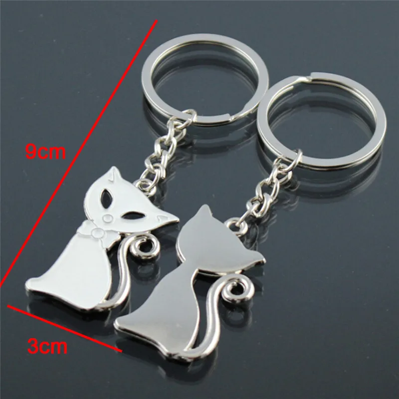 

Hot Sale Cute Couple Cat Keychain For Lovers Alloy Fashion Enamel Trinket Ring For Car Key Chain The New Year Gift