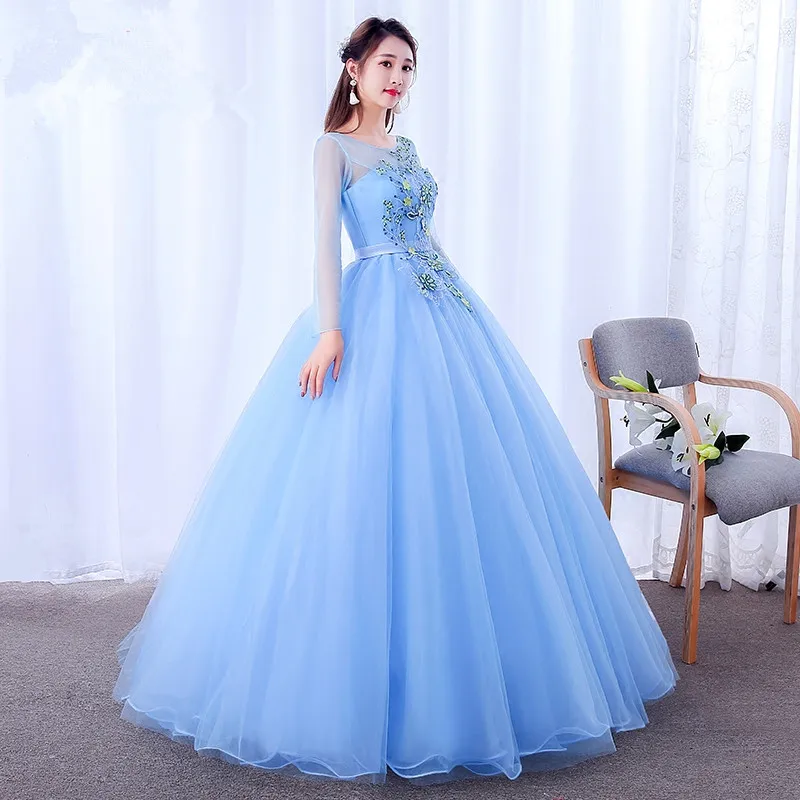 Это Yiya свадебное платье Элегантное вышитое синее свадебное платье с длинными рукавами es плюс размер o-образным вырезом Длина пола Robe De Mariee CH088