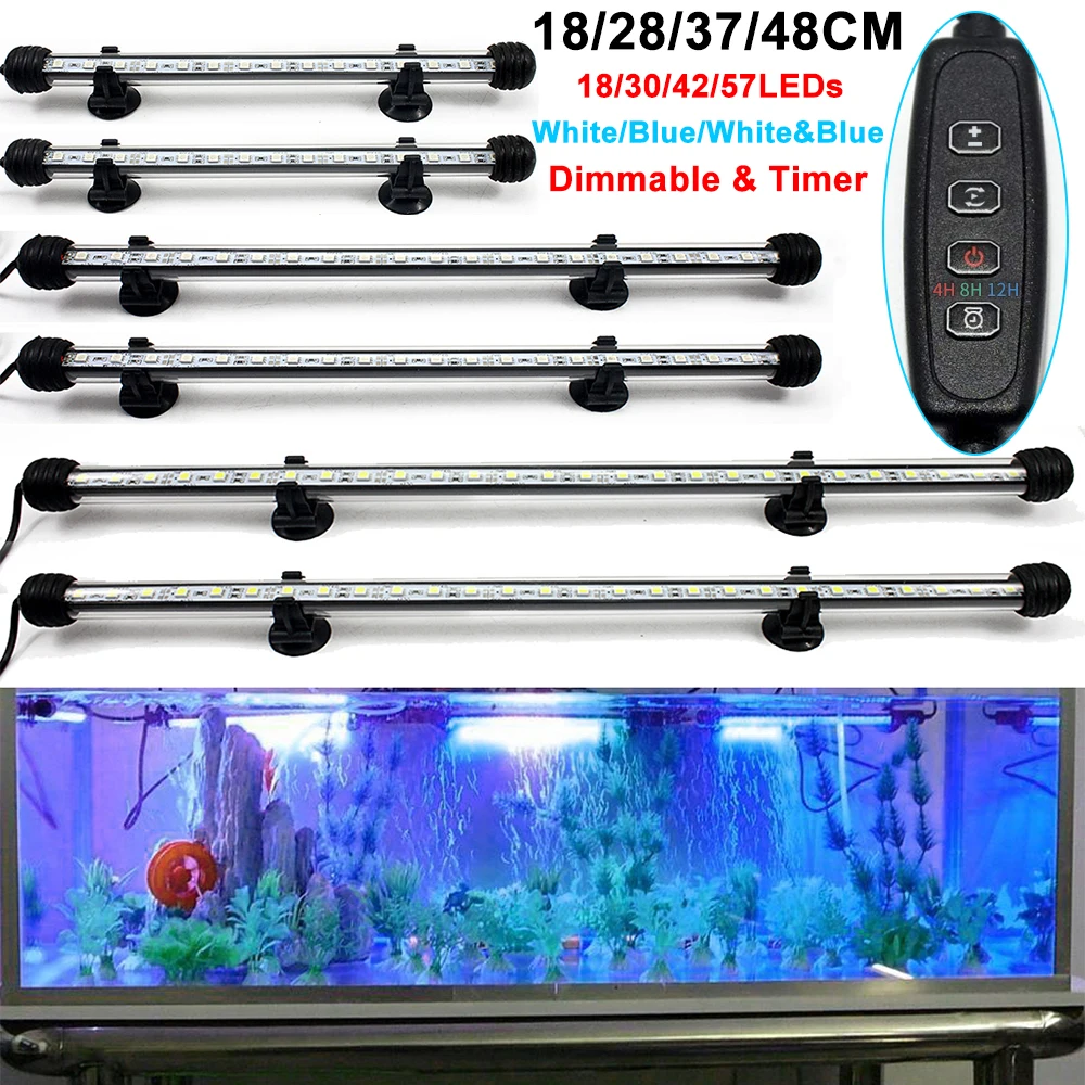 18-48CM Dimmable Fish Tank Light Timer LED Aquarium Light Waterproof LED Light bar Stick Underwater Fish Lamp Aquariums Decor