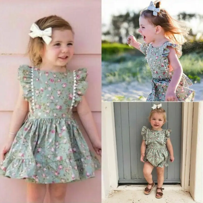 

Sister Matching Baby Toddler Girl Little Big Sister Fashion Summer Cotton Blend Clothes Vintage Floral Dress Romper Clothes