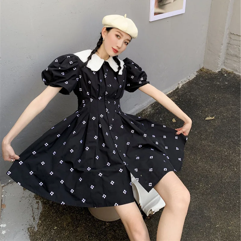 

Women's skirt 2021 spring and summer new doll collar puff sleeve embroidery princess style short sleeve dress