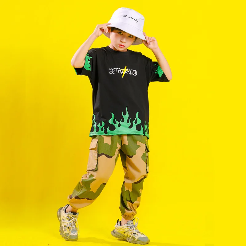 

Kids Hip Hop Outfits Oversized T Shirt Top Casual Camouflage Cargo Pants Girls Boys Adult Jazz Dance Costume Clothes Street Wear
