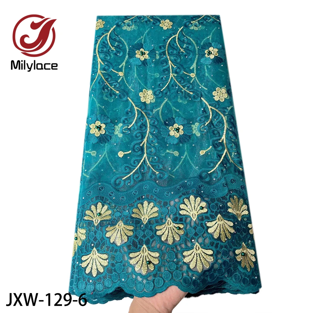 

High Quality Bridal Lace Fabric Beaded Embroidery African Lace Fabric with Stone for Wedding Dress JXW-129