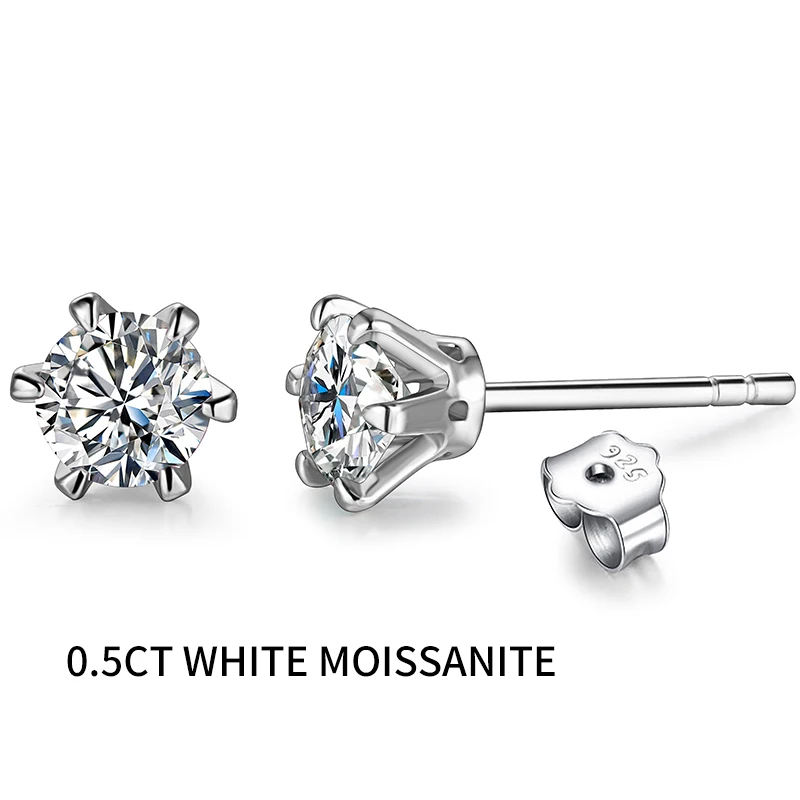 

New Arrival 0.5 Carat Moissanite Gemstone Stud Earrings for Women Solid 925 Sterling Silver D color Solitaire Fine Jewelry