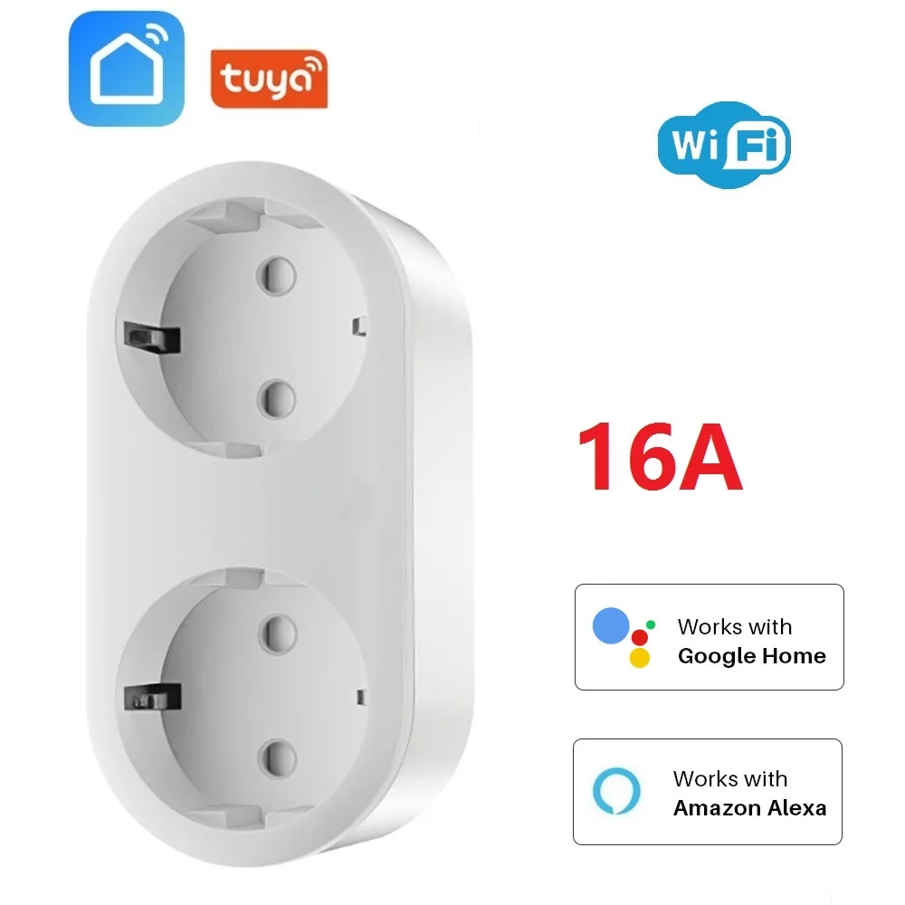ЕС Wifi умная розетка 16A 2 в 1 вилка Tuya приложение Беспроводная монитор питания