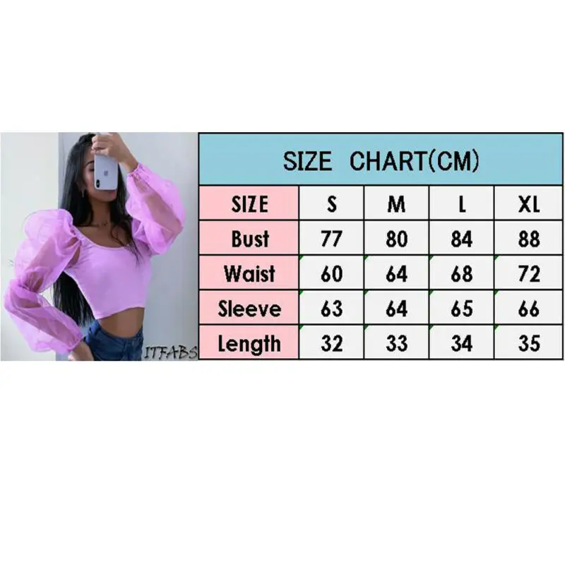 

Summer Elegant Women Square neck Long Lace Puff Sleeve See-through Pullover Elastic Crop Tops Blouse
