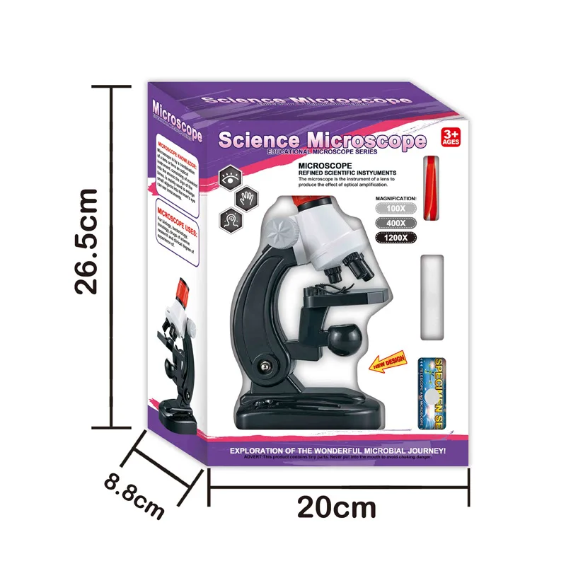 

Beginner Microscope Science Kits for Kids, with 100X 400X 1200X and LED, Best Gift for Educational Toy Birthday Microscope Set