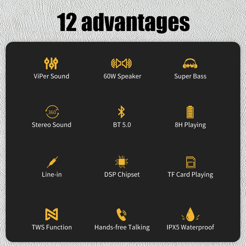 

X8 60W High Power Portable Bluetooth Speaker Deep Bass Column TWS Stereo Subwoofer Soundbar Boombox Support TF Card AUX