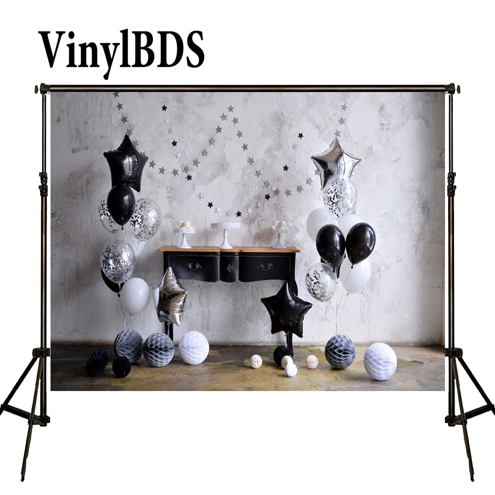 

VinylBDS 10ft Newborn 1st Birthday Backdrops Black Baby Photocall Birthday Soild Brcik Wall Photo Baby Globos Photo Background