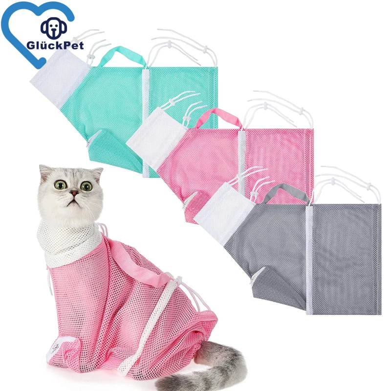 

Cat Accessories Adjustable Cat Shower Mesh Bag- Multifunctional Cat Grooming Bathing Bag with Drawstrings Anti-Bite Anti-Scratch