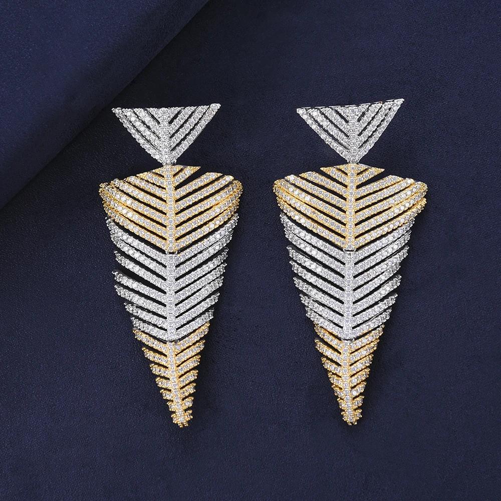 

KellyBola Trendy Luxury Elegant Spike Leaf Dangle Earrings Jewelry For Women Bridal Wedding Party Show High quality Red Zirconia