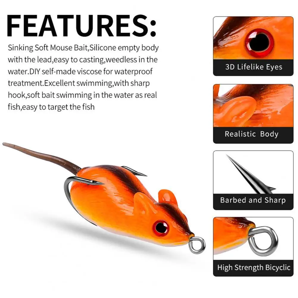 

Realistic Delicate Impact Resistant Mouse Lure Attract Fish Rat Bait Elastic for Fishing