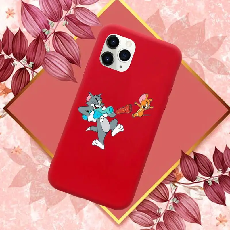 

Cute mouse funny cat cartoon Phone Case Red Candy Color for iPhone 11 12 mini pro XS MAX 8 7 6 6S Plus X SE 2020 XR