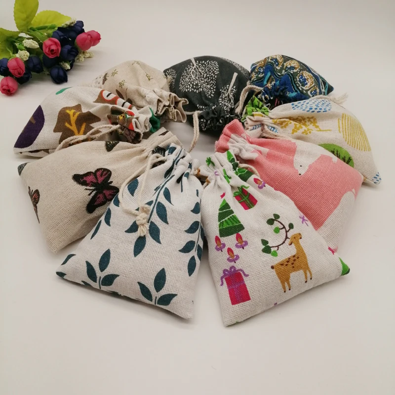 200pcs Pattern Style Jewelry Bags Pouch Drawstring Jute Bag Sack Cotton Bag Little Bags For Jewelry Display Storage Diy Gift Bag