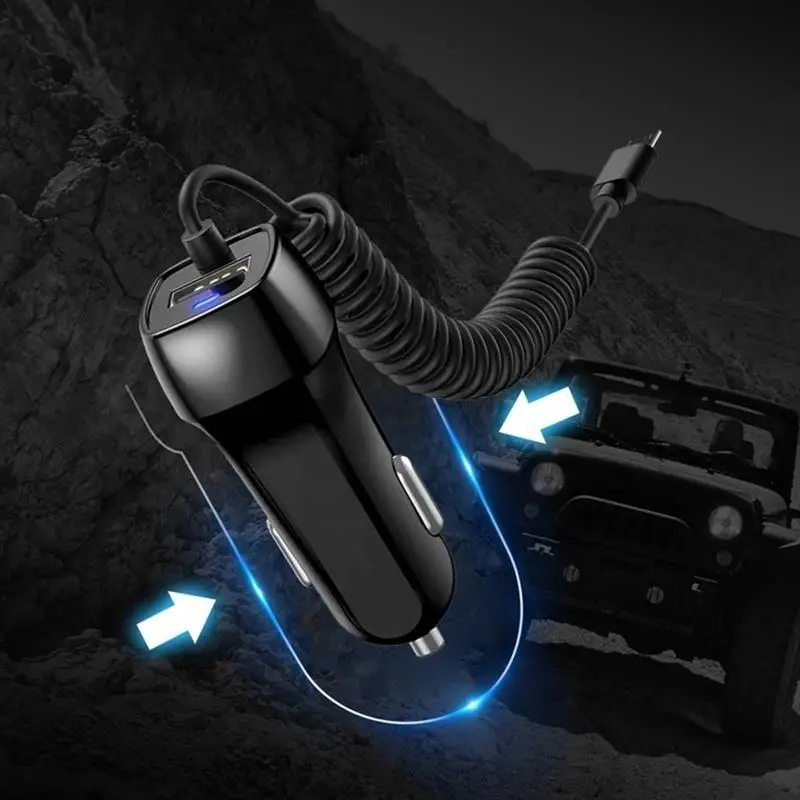 

Mobile Phone Travel Charger Car Cigarette Lighter Socket Cellphone Charging Adapter Spring Cable