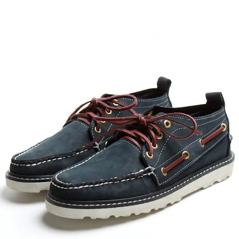 Весенние мужские ботинки из натуральной кожи на шнуровке короткие ручной работы