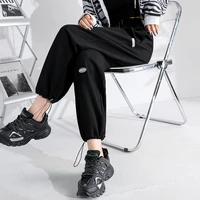 wholesale cotton wide legged sweat pants leisure female elastic poket trousers black grey losse overalls