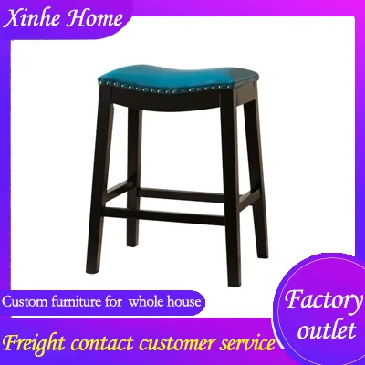 

Bar stool with wooden legs nail modern luxury PU leather home bar chair without backrest for home bar restaurant