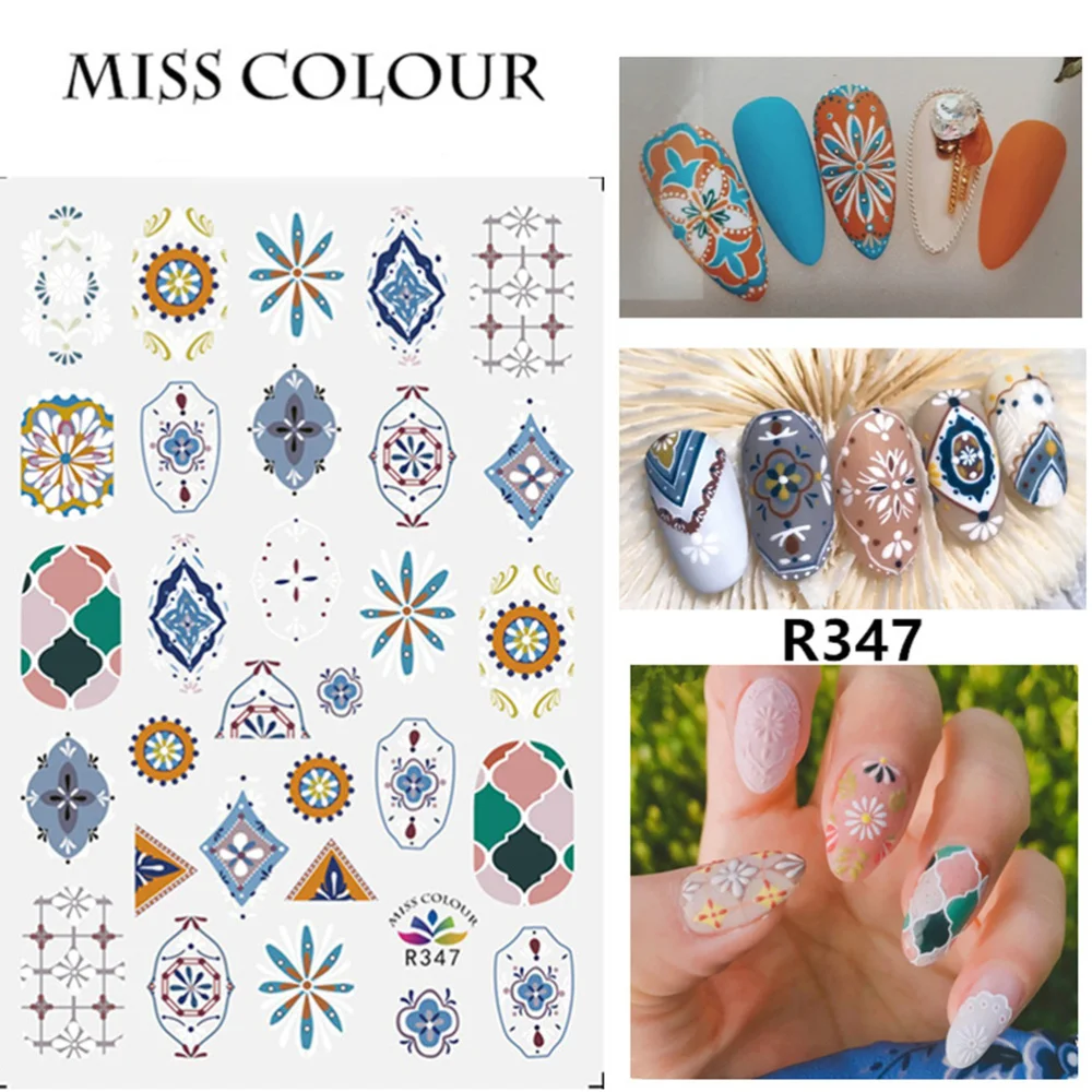 

8 Sheets Moroccan Floral Pattern Nail Art Sticker Self-adhesive Nail Stickers