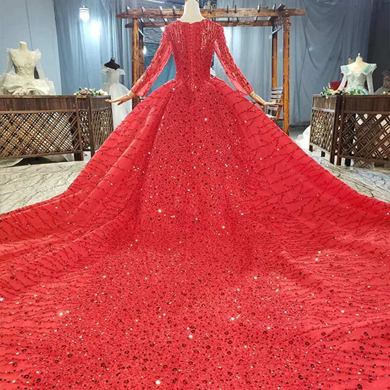 HTL1833 Sequined Applique Red Custom Evening Dress 2020 Sweetheart Three Quarters Sleeve Crystal Beading