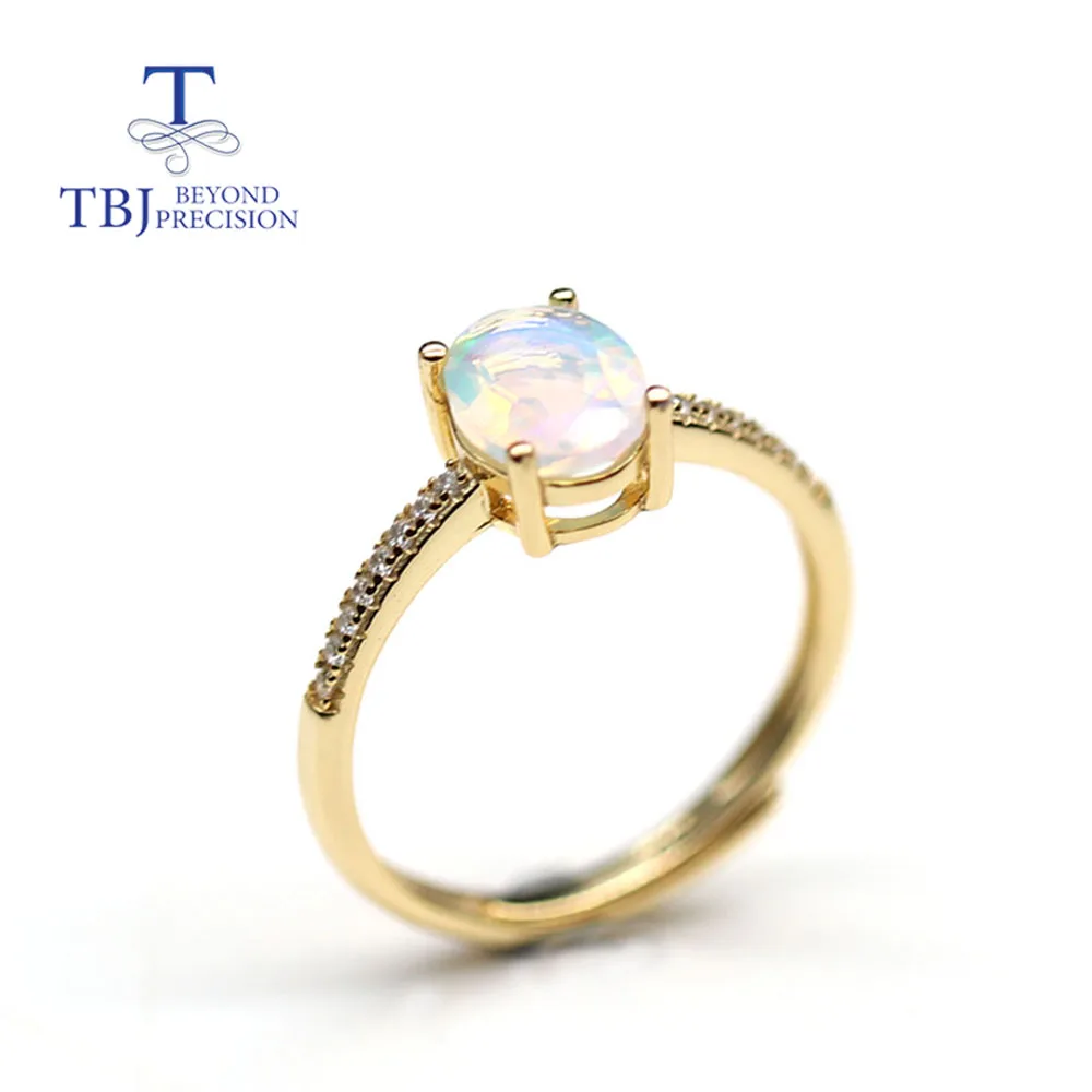 white opal Простой опал для женщин кольцо натуральный Эфиопию Овальный 6*8 мм 1 карат драгоценный камень 925 пробы Серебро Желтое золото ювелирные украшения - Цвет камня: white opal