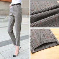 simple casual pants autumn cropped women fashion harem pants office female pants skinny trousers high waisted plaid suit pants