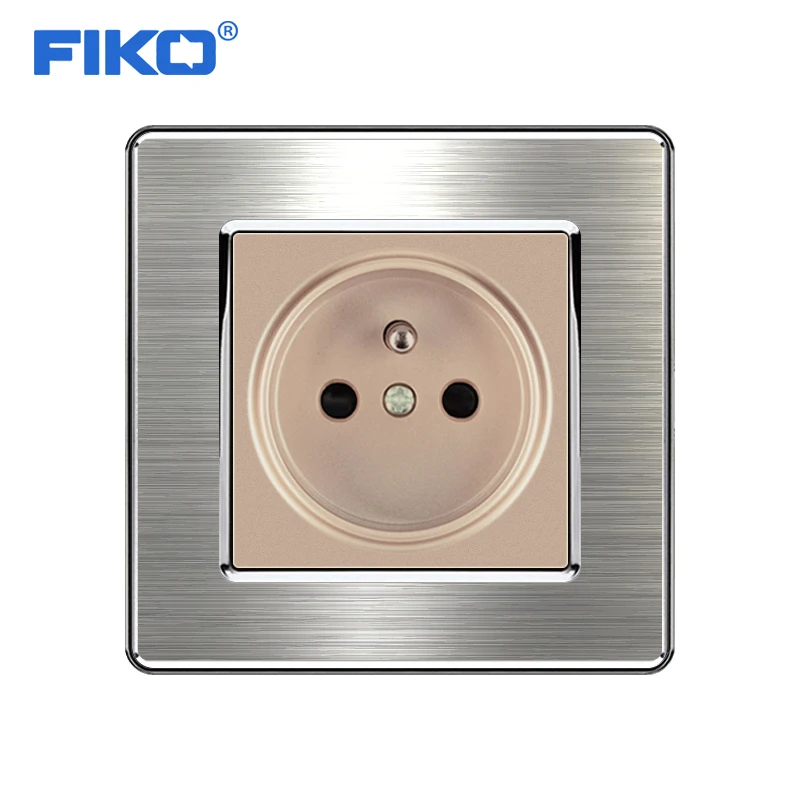 FIKO 16A French Wall Sock Eu Standard ,Luxury Power Outlet Enchufe stainless steel panel Wall Electric Socket 110~250V 86mm*86mm