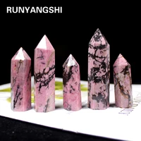 1pc natural crystal point rhodonite healing obelisk rose quartz wand green ornament for home decor reiki energy stone pyramid