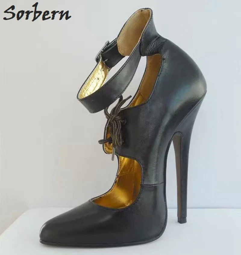 Sorbern/женские туфли-лодочки из натуральной кожи Туфли Мэри Джейн на высоком каблуке с ремешком на лодыжке; Цвет Черный; офисные женские туфли на высоком каблуке