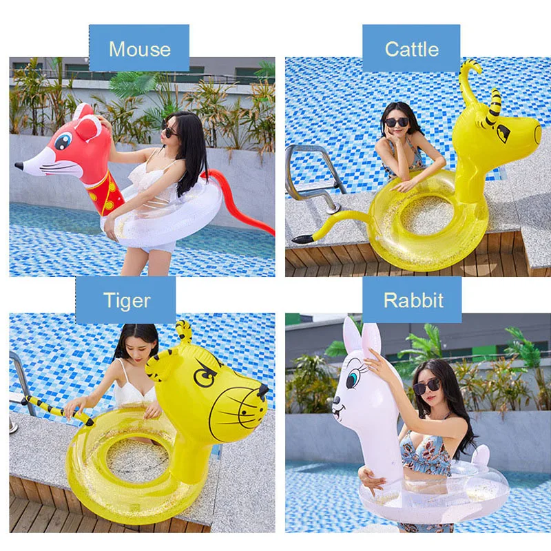 

Inflatable Sequins swimming Ring Chinese Zodiac animal rabbit adult Pool Float Women swim circle Inflated rabbit Toys water fun