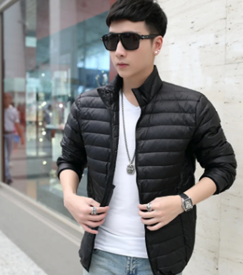 Autumn And Winter Men Down Jacket Korean Mock Neck Light Weight Doudoune Homme Solid Color Classic Casual Down Coat