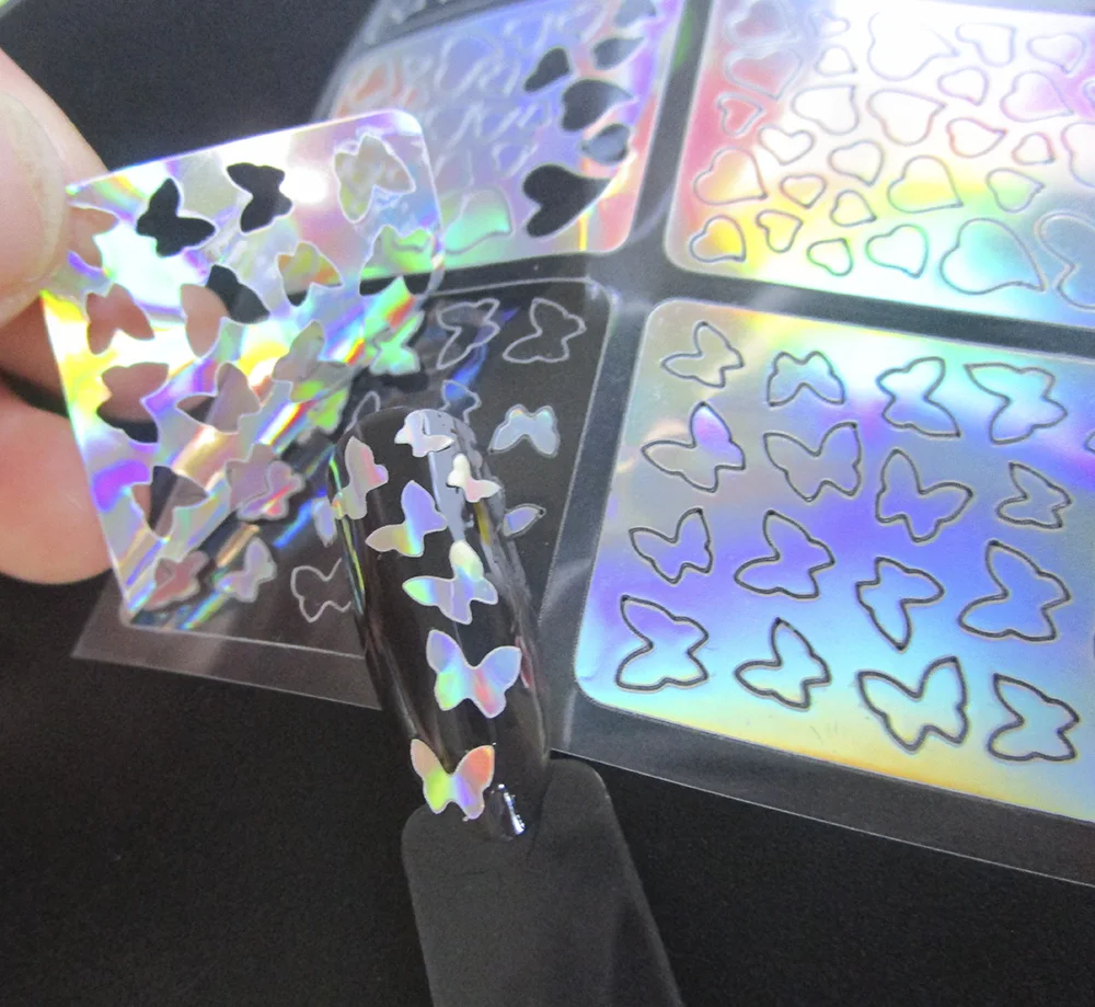 24 листа голографическое искусство ногтей виниловые наклейки трафарет для цветок