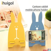 ihuigol cute bunny mobile phone holder desktop cell phone stand detachable for iphone 11 12 7 8 ipad samsung wood tablet support