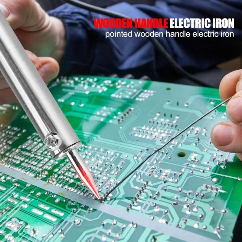 

220V Wood Handle Mini Soldering Iron Rework Station Electric Solder Iron Tool Practical Operation Simple Conveninently