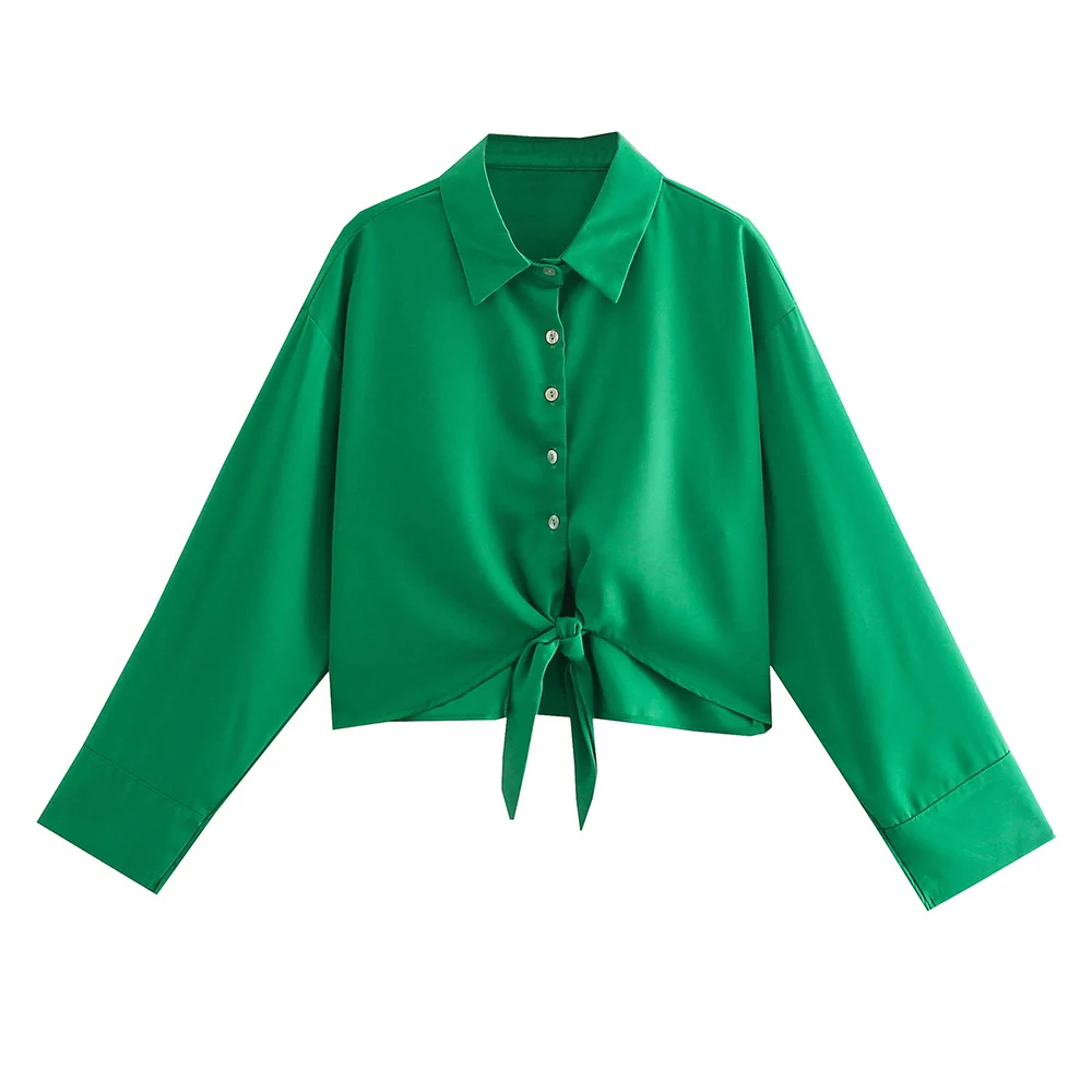 

Женская тонкая однобортная рубашка, однотонная, с длинным рукавом и бантом, женские летние топы, 2021