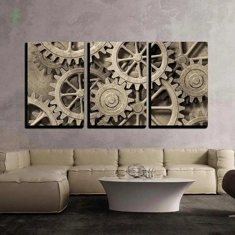 3 Piece Canvas Wall Art A Mechanical Background With Gears And Cogs Modern Home Decor
